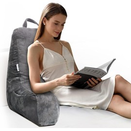 Reading Pillow with Shredded Memory Foam, Large Adult Backrest with Arms, Chair Pillow，Back Support for Sitting Up in Bed with Washable Cover ， TV Sit up Pillow