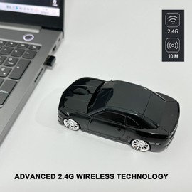 WUQIDA Car Mouse for Compuer, Funny Sport Car Shaped Computer Mouse, 2.4Ghz Wireless Mouse Car Mouse with USB Reciver for Laptop, PC (Black)
