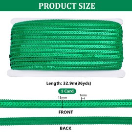 PH PandaHall 36 Yards Green Sequin Ribbon Trim 1/2 inch Sequin Braid Trim Flat Glitter Ribbon Paillette Sequins Lace Trim for Sewing DIY Crafts Dress Costume Home Wedding Party St Patrick's Day