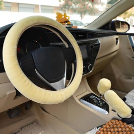 ZEPIQOR Pack of 3 Winter Steering Wheel Covers Made of Warm Plush, Universal Use, Fluffy Wheel Cover, Handbrake Cover, Gear Lever Cover, Car Decoration, Yellow