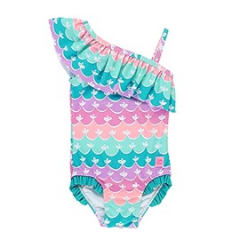 RuffleButts Girls UPF50+ Sun Protection One Shoulder Single Ruffle One Piece Swimsuit - Mermaid, 7