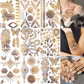 LAROI Women's 3D Sexy Rose Flower Temporary Tattoos, Bracelet Tattoos, Waterproof Fake Tattoos for Adults, Body & Arm Jewellery, Feather / Leaf / Peony / Lily / Peach Tattoos, 10 Sheets