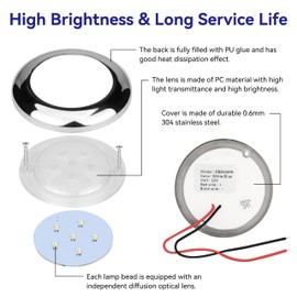 RVZONE 3inch RGBW Boat Courtesy Lights, IP68 Waterproof Stainless Steel Boat Interior Exterior Deck Cabin Transom Cockpit T Top Marine Led Light for Fishing Pontoon Bass Sailboat