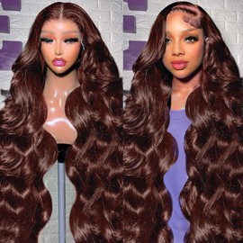 GOFWARD 28 Inch Chocolate Brown Lace Front Wig Human Hair 200% Density 13x6 Body Wave Lace Front Wigs Human Hair HD Transparent Glueless Wig Pre Plucked With Baby Hair 4# Brown Wig For Women