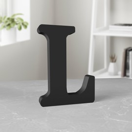 Aruatu 6 Inch Black Wood Letters Unfinished Wood Letters for Wall Decor Decorative Standing Letters Slices Sign Board Decoration for Craft Home Party Projects (L)