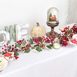 DearHouse 7FT Red Berry Christmas Garland with Pine Cone Garland Artificail Garland Indoor Outdoor Garden Gate Home Decoration for Winter Holiday New Year Decor