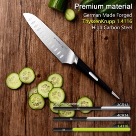 Linoroso Sharp German High Carbon Steel Chef Kitchen Knife Set with Storage Block, Includes 7'' Chef's Knife, 6''Santoku Knife and 4.5-inch Fruit Paring Knife, 5'' Steak Knife Set of 4 Piece