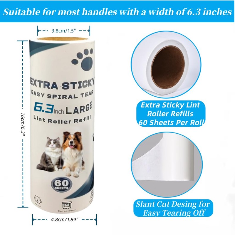 Bryzant Large Lint Roller Refills 6.3 inches Pet Extra Sticky