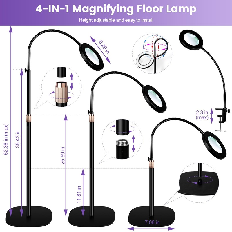 12X Magnifying Glass with Light and Stand,NUEYiO 3-Color Stepless Dimmable