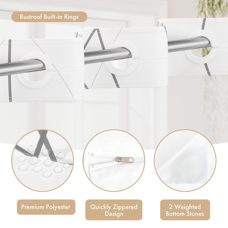AmazerBath No Hook Shower Curtain and Liner Set, Shower Curtain