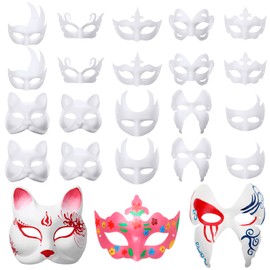 Aoriher 50 Pcs Paper Mache Masks Bulk DIY Blank Mardi Gras Mask Cat for Masquerade Costume Cosplay Party