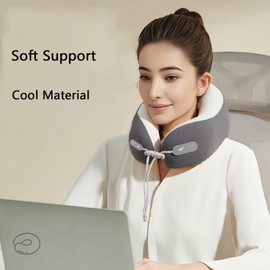 Povinmos Travel Pillow with Case, Cool Neck Pillow for Traveling 100% Pure Memory Foam,Travel Neck Pillow with Zipper Box, Airplane Pillow for Traveling,Travel Essentials (Grey)