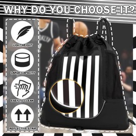 KAEGREEL Drawstring Basketball Backpack for Boys Girls, Foldable Sports Bag with Detachable Ball Mesh Bag for Soccer Baseball Volleyball Stuff, Gym Yoga Sackpack (Black & White Stripes)