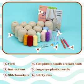 BUOKKON Crochet Bags Kit for Beginners, Beginner Crochet Kit for Adults with Step-by-Step Video Tutorials Yarn Crochet Hook, Complete Crochet Kits for Adults DIY Knitting (Beige)