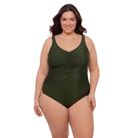 Aqua Green Women's Cinched V-Neck Shirred 1PC, Malachite