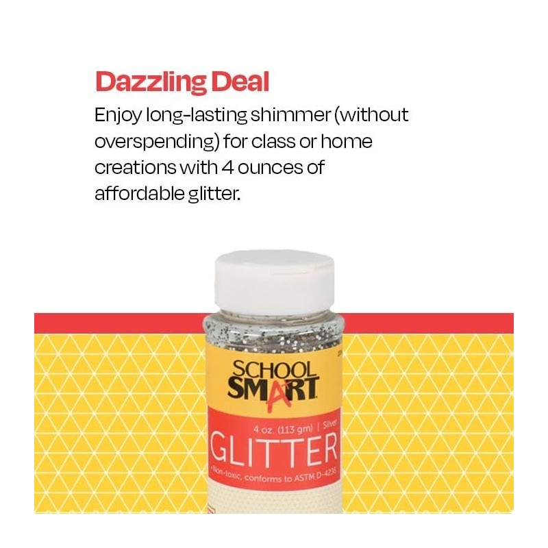 School Smart Craft Glitter, 4 Ounce Jar, Silver