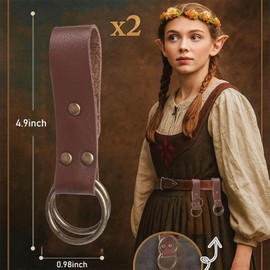 SUMGOGO Skirt Hikes Leather Detachable Keyring Hook Strap Retro Medieval Waist Belt Accessory for Casual Renaissance Cosplay Costume (Belt-Brown)