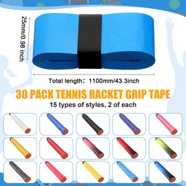 WinnerWhy 30 Pack Tennis Racket Grip Tape Multicolor Precut Anti Slip Tennis Grip Tape Sweat Absorbent Dry Feel Soft Tennis Grips Overgrip for Tennis Badminton Fishing Rods