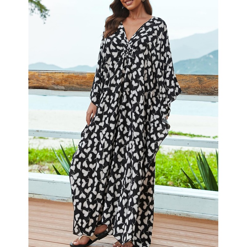 Eddoyee Kaftan for Women Batwing Sleeve Deep V Neck Side