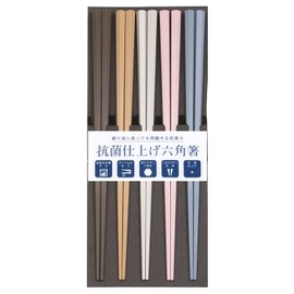 Sunlife PBT 319239 Chopsticks, For Guests, Set of 5, Antibacterial Finish, Dishwasher Safe, Colorful Hex Chopsticks, 9.1 inches (23 cm), Colorful