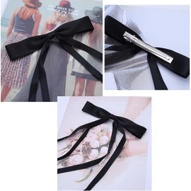 Hair Ribbons for Women Long Tail Ribbon Hair Bows Clip Black Satin Bow Barrettes Ribbon Tassel Hair Accessories Silky Hair Bowknot Barrettes Headdress (Black, One size)