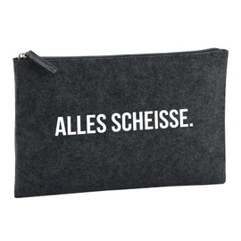 Huuraa Kulturbeutel Alles Scheisse Schriftzug Geschenk 1 Liter Charcoal Filz Alles Scheisse Geschenkidee