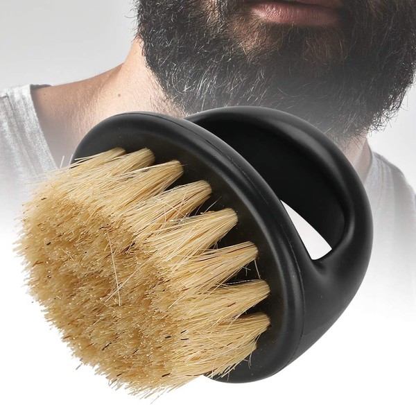 Beard Shaping Brush, Multi-function Men's Bristle Mustache Styling Brush Beard Shaper Care Tool (Black Handle & White Hair)