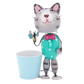 Christmas Concepts® 25cm (10'') Standing Metal Blue Cat Animal Flower Pot Ornament Sculpture - Indoor/Outdoor Garden Decorations