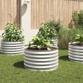 CHARMMA Garden Raised Bed Silver Galvanized Steel,Pots & Planters-45520