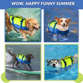 SlowTon Dog Life Jacket, Adjustable Dog Life Vest with Reflective Rescue Handle, Pet Safety Flotation Vest for Swimming Boating Pool Beach