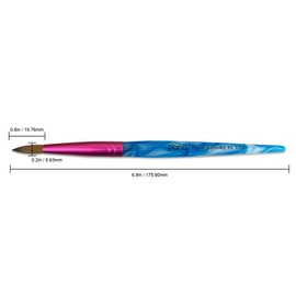 PANA USA Acrylic Nail Brush Pure Kolinsky Hair Acrylic White Swirl Blue Handle with Pink Ferrule Round Shaped - Size 6