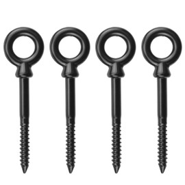 Antrader Eye Hooks,Screw Eyes Self Tapping Eyelet Screw for Wood Securing, Hammock Stand,Stainless Steel,Black,4Pcs (M5)