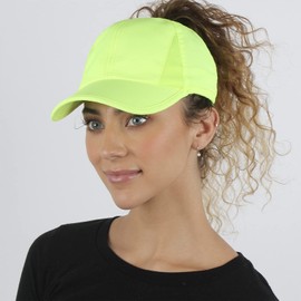 Ponyflo Womens Ponytail Baseball Cap - Ponytail Hats for Women - Womens Ball Cap - High Ponytail Hats for Women - Womens Hat with Ponytail Hole - Womens Ponytail Hat - Womens Baseball Cap - NeonYellow