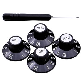 KHLESBY Set of 4 Witch Hat Knobs with Set Screw Guitar Bass Knobs 2 Volume 2 Tone Silver Gold Reflector and Screws Black Silver White for 72 Telecaster Custom or Guitar Amplifiers (Black Silver)