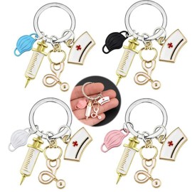 Vasemele 4 Pieces Nurse Key Chain Accessories Nurse Keychain Metal Key Chain Hanging Pendant Key Chain Nurse Doctor Doctor Assistant Gifts Nurse, Colour mix