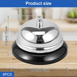 6 Pcs Call Bell, Stainless Steel Service Bell with Round Base, Diameter with Metal Anti-Rust Construction, Multipurpose Dinner Service Ring for Home Kitchen Restaurant Bar Cafe
