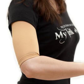 Tatjacket Tattoo Cover Up Concealer Sleeve, Upper Arm or Calf coverage, UPF 50 Protection, Slip Free, for Men & Women (Unisex), 2 Pack MEDIUM, TAN