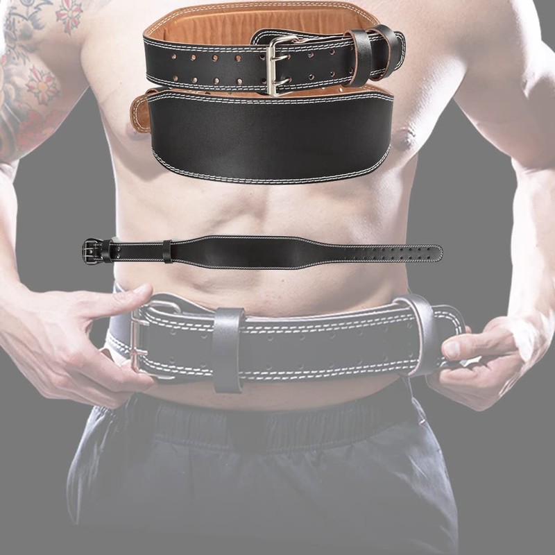 Leather Contoured Weightlifting Belt with Steel Roller Buckle Support Powerlifting