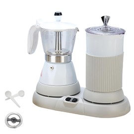 DITOSH Espresso Maker with Milk Frother Electric Moka Pot 2-in-1 Espress Machine Aluminium One-Touch Operation Milk Froth Fine and Dense White 110V