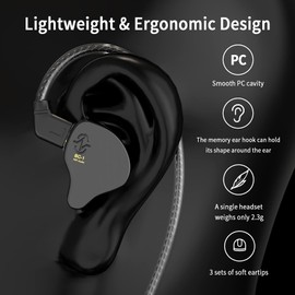 CCZ Melody In Ear Hifi-Kopfhörer 1DD 1BA Hybrid Noise Isolating In Ear Kabelgebundene Ohrhörer,Leicht,Tiefer Bass,Patentiertes Ohrstöpsel-Design mit 2-Pin-Kabel Headset (mit Mikrofon, Transparent)