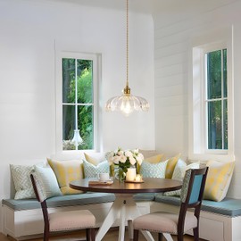 Beser·Win Plug in Pendant Light, Hanging Lights with Plug in Cord, Hanging Light Fixture with Green Glass, E26 Pendant Lighting for Kitchen Island, Bedroom, Dining Room-Clear