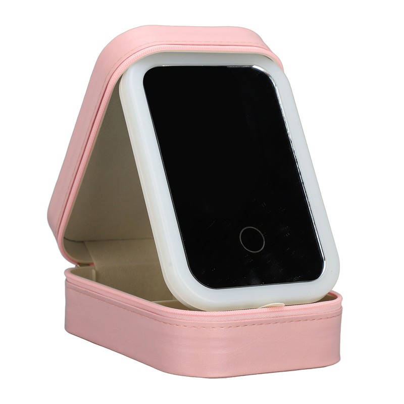 Jewelry Storage Box 3 Color Adjustable Lighting Leather Travel Makeup