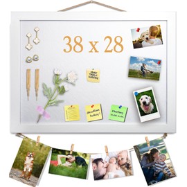 White Cork Notice Board with Felt, 38 x 28 cm, Small Display Board for Walls, Jewellery, Notes, Collections, Photos, Office, Wooden Frame (White) & Felt (White), Pack of 1