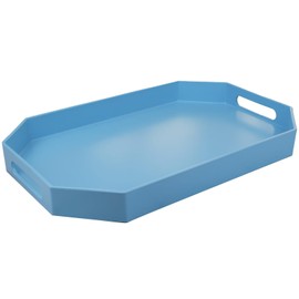 SforGUVA Blue Octagonal Serving Tray with Handles for Coffee Table, Plastic Decorative Tray for Ottoman, Kitchen Counter, Living Room, Outdoor Lacquer Tray for Entertaining
