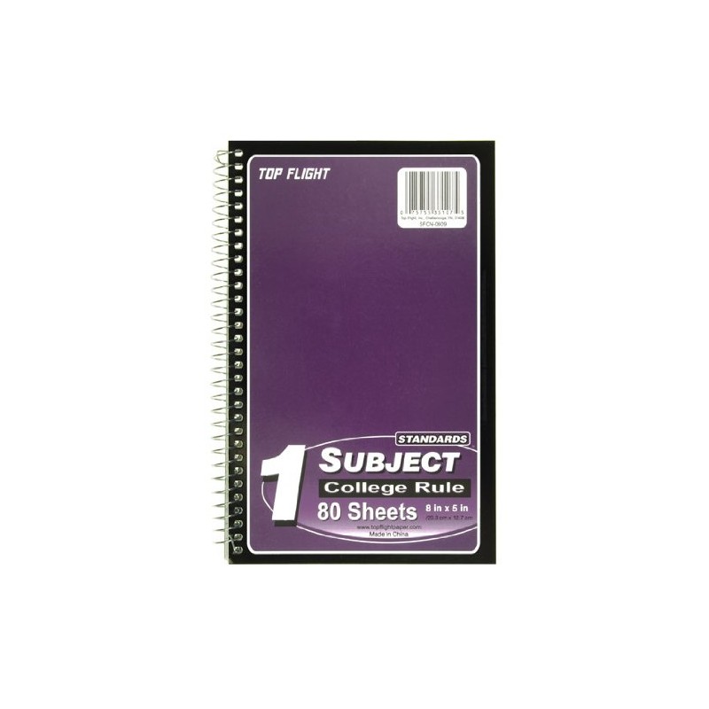 Top Flight Standards 1-Subject Wirebound Notebook, No Holes, 80 Sheets,