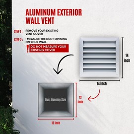 Fits 12x12 Wall Opening Anodized Aluminum Exterior Wall Vent by Handua | Gable Shed for Crawlspace, Outdoor, Doors, Attic | Weatherproof, Rain&Rust Proof, Water Resistant Grille Overall: 14"W X 14"H