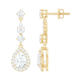 Certified Moissanite Bridal Earrings in Silver, D-Vs1 Quality, Moissanite Dangle Earrings For Women -Ideal For Gift, Gold Plated Yellow Gold