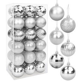 Christmas Tree Baubles, 34 Piece Christmas Bauble Set, Shatter-Resistant Christmas Decorations, Tree Baubles, Tree Decorations for Christmas - Matt, Glitter, Decorative Baubles for Hanging, Christmas Tree Decoration Set