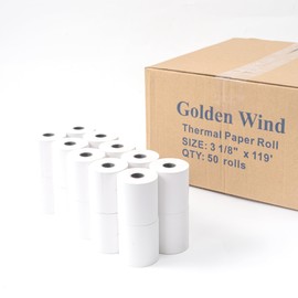50 Rolls, GOLDEN WIND Thermal Paper Receipt Roll, 3 1/8" x 119', Premium Quality 55GSM for Cash Register/POS Thermal Printer Receipt, BPA Free White.
