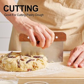 Vivva 1PC Stainless Steel Bench Scraper with Wooden Handle Dough Scraper and Cutter Dough Cutter for Bread and Pizza Dough Griddle Scraper Chopper Multipurpose Bench Scraper Kitchen Utensil